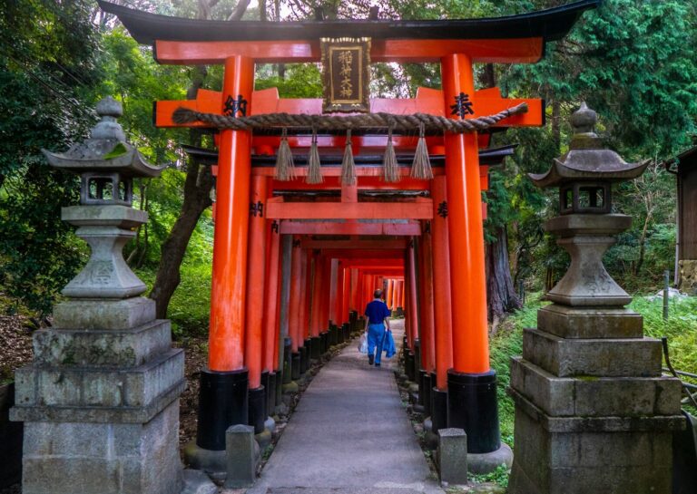 red and black wooden gates